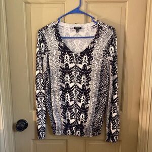 Talbots Black and Cream print cardigan petite large